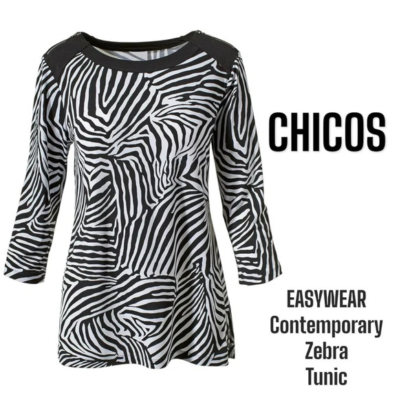 CHICOS EASYWEAR
Black and white zebra print Contemporary Tunic Size Small - Picture 1 of 8